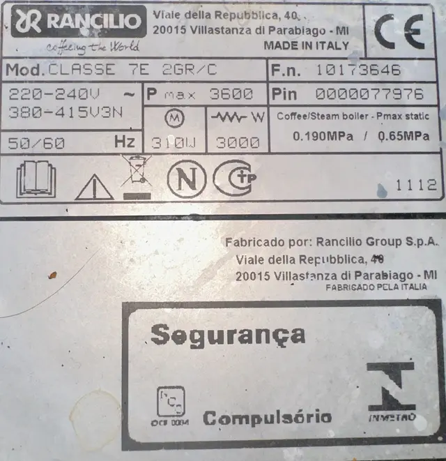 Rating plate — model, serial and ratings